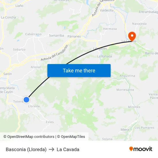 Basconia (Lloreda) to La Cavada map