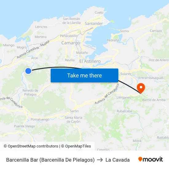 Barcenilla Bar (Barcenilla De Pielagos) to La Cavada map