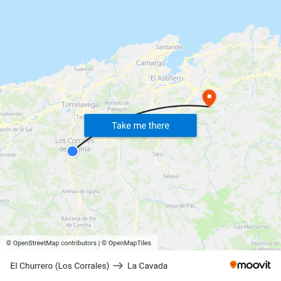 El Churrero (Los Corrales) to La Cavada map