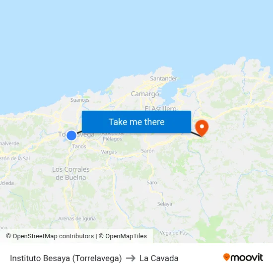 Instituto Besaya (Torrelavega) to La Cavada map