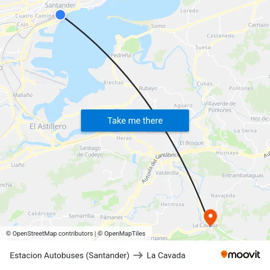 Estacion Autobuses (Santander) to La Cavada map