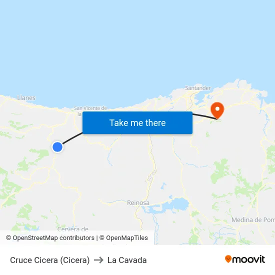 Cruce Cicera (Cicera) to La Cavada map
