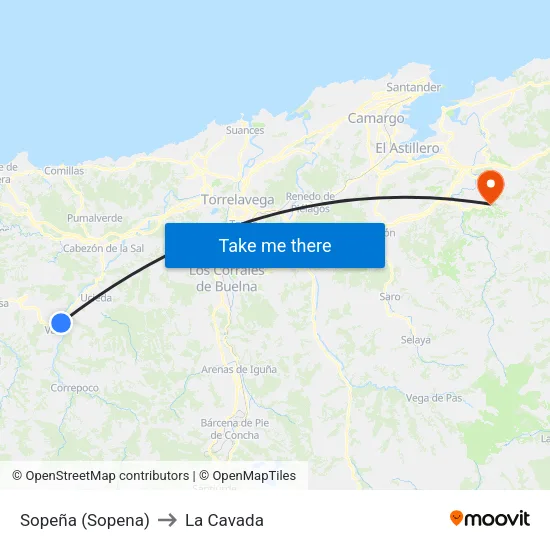 Sopeña (Sopena) to La Cavada map