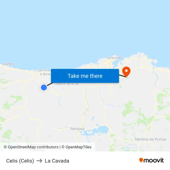 Celis (Celis) to La Cavada map