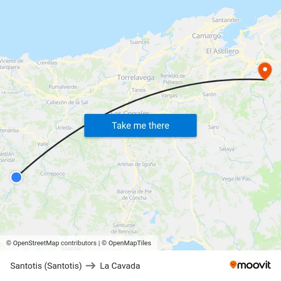 Santotis (Santotis) to La Cavada map
