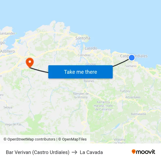 Bar Verivan (Castro Urdiales) to La Cavada map