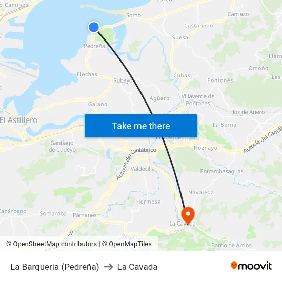 La Barqueria (Pedreña) to La Cavada map