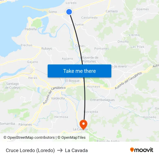Cruce Loredo (Loredo) to La Cavada map