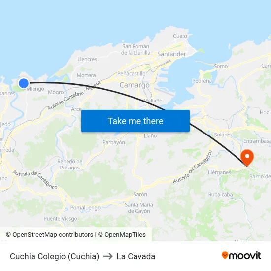 Cuchia Colegio (Cuchia) to La Cavada map