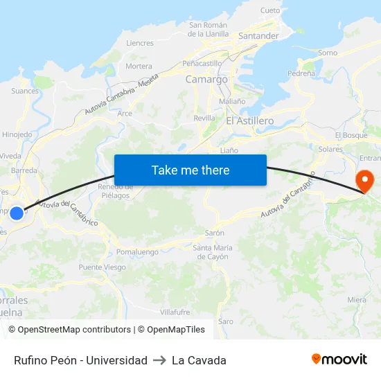 Rufino Peón - Universidad to La Cavada map