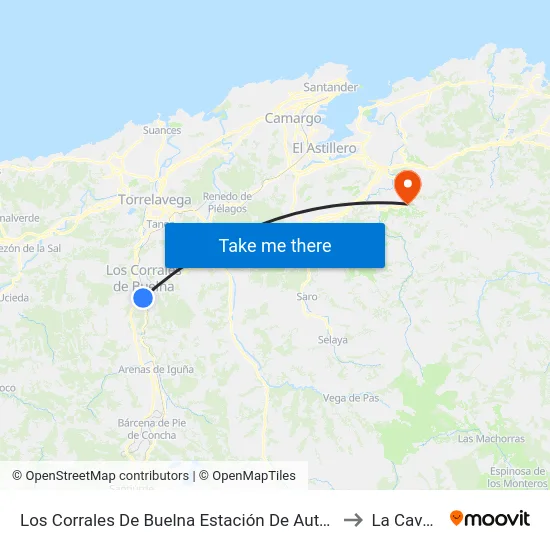 Los Corrales De Buelna Estación De Autobuses to La Cavada map