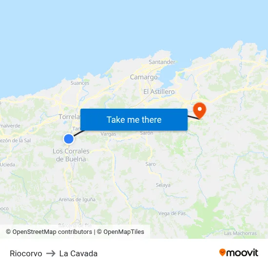 Riocorvo to La Cavada map