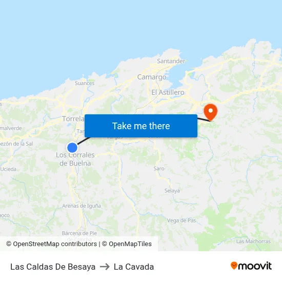 Las Caldas De Besaya to La Cavada map