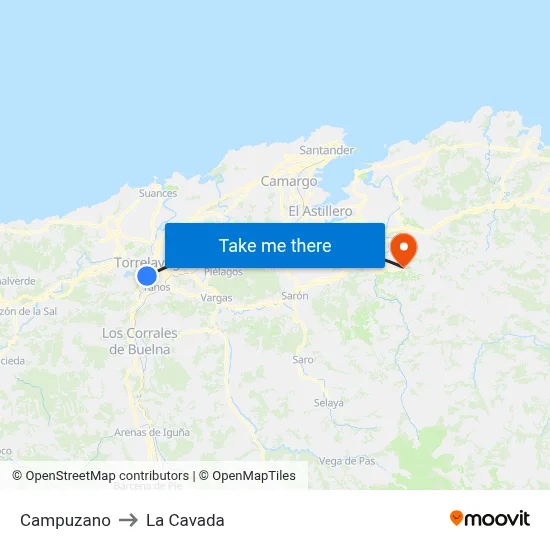 Campuzano to La Cavada map