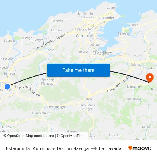 Estación De Autobuses De Torrelavega to La Cavada map
