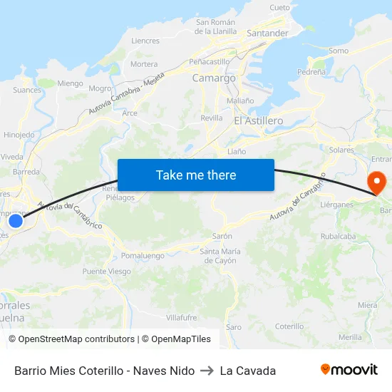 Barrio Mies Coterillo - Naves Nido to La Cavada map