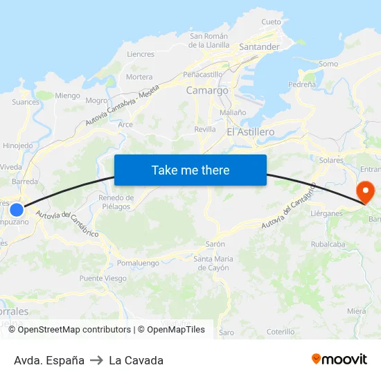 Avda. España to La Cavada map