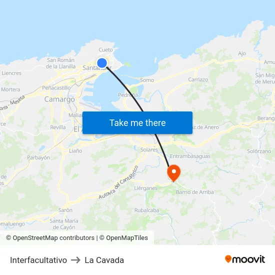 Interfacultativo to La Cavada map