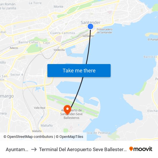 Ayuntamiento to Terminal Del Aeropuerto Seve Ballesteros-Santander map