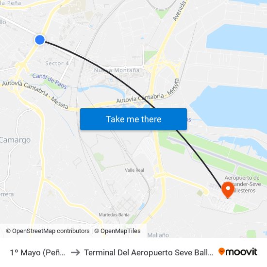 1º Mayo (Peñacastillo) to Terminal Del Aeropuerto Seve Ballesteros-Santander map