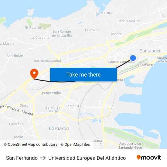 San Fernando to Universidad Europea Del Atlántico map