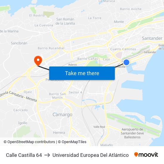 Calle Castilla 64 to Universidad Europea Del Atlántico map