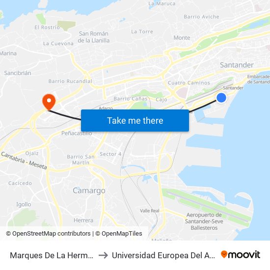 Marques De La Hermida 15 to Universidad Europea Del Atlántico map