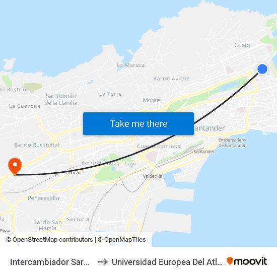 Intercambiador Sardinero to Universidad Europea Del Atlántico map