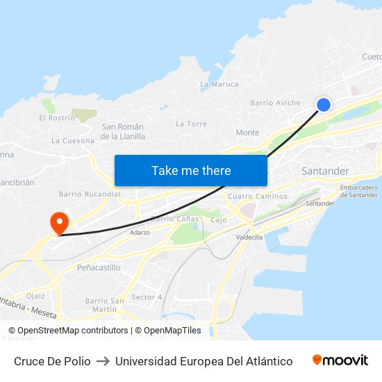 Cruce De Polio to Universidad Europea Del Atlántico map