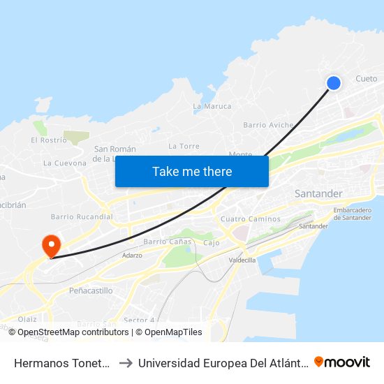 Hermanos Tonetti 8 to Universidad Europea Del Atlántico map