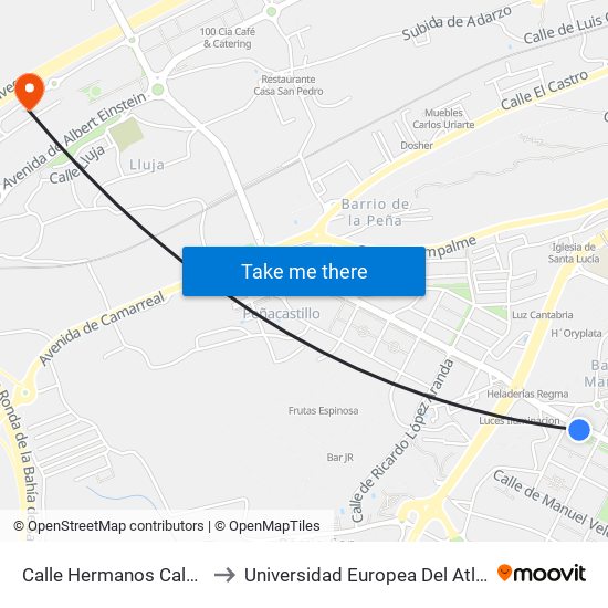 Calle Hermanos Calderon to Universidad Europea Del Atlántico map