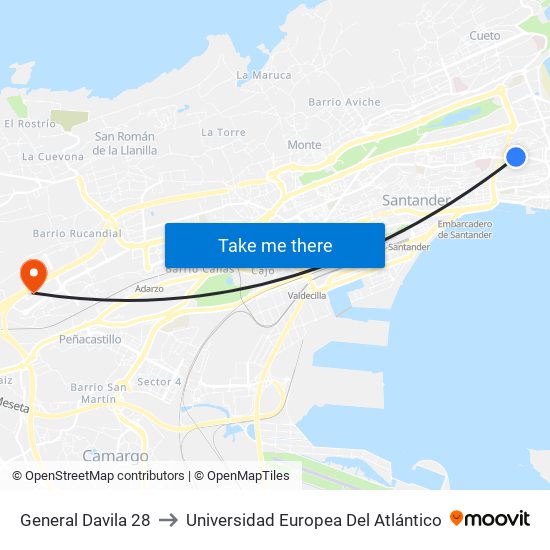 General Davila 28 to Universidad Europea Del Atlántico map