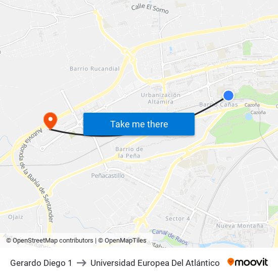 Gerardo Diego 1 to Universidad Europea Del Atlántico map