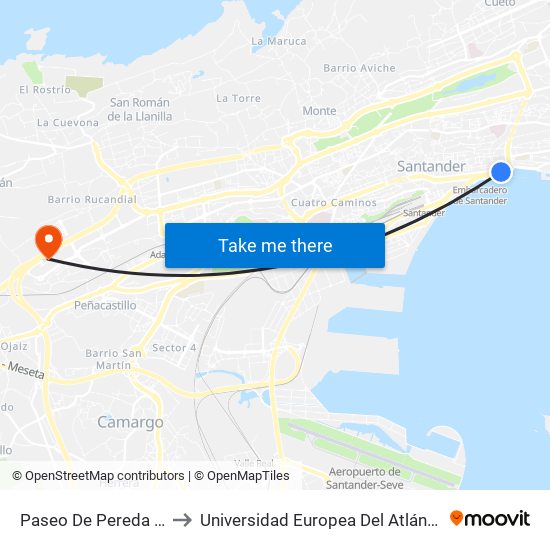 Paseo De Pereda 35 to Universidad Europea Del Atlántico map
