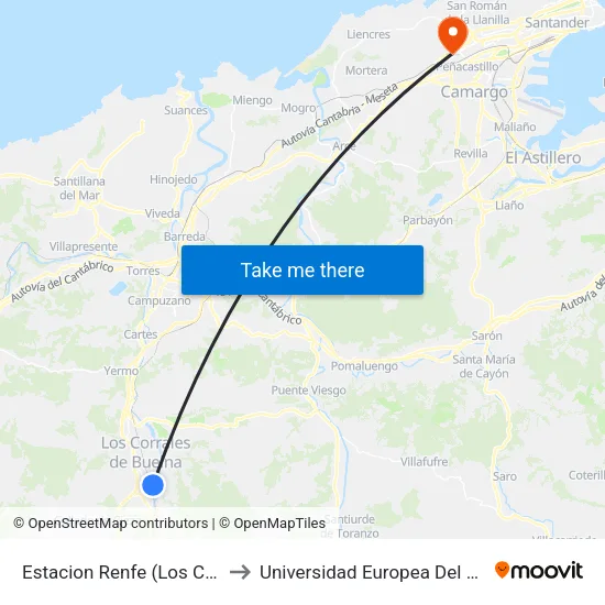 Estacion Renfe (Los Corrales) to Universidad Europea Del Atlántico map