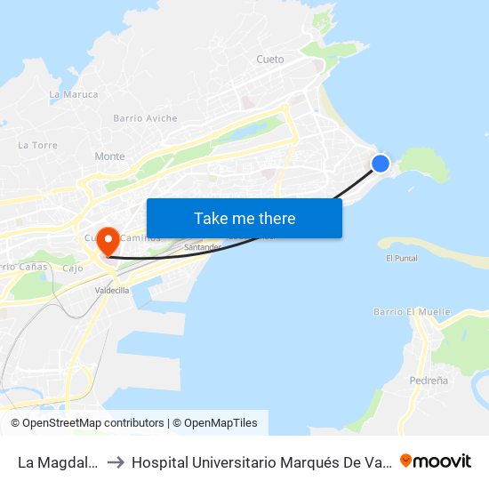 La Magdalena to Hospital Universitario Marqués De Valdecilla map