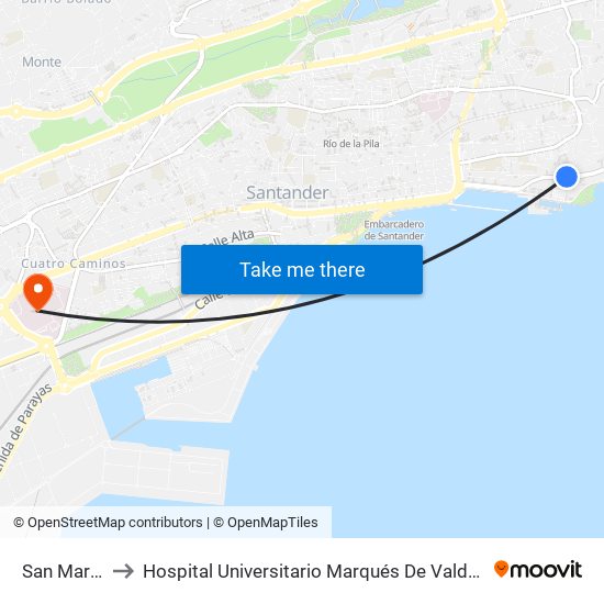 San Martin to Hospital Universitario Marqués De Valdecilla map