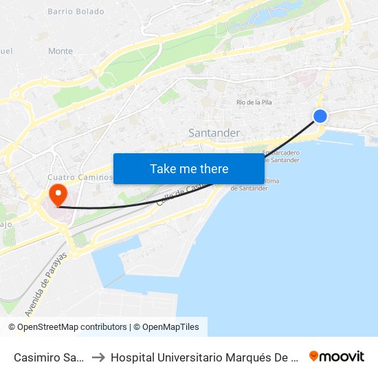 Casimiro Sainz 9 to Hospital Universitario Marqués De Valdecilla map