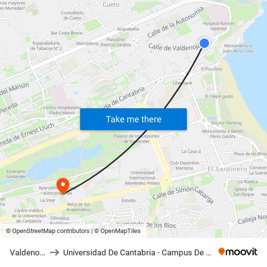 Valdenoja 3 to Universidad De Cantabria - Campus De Santander map