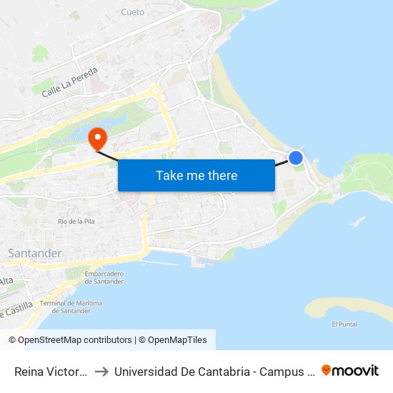 Reina Victoria 129 to Universidad De Cantabria - Campus De Santander map