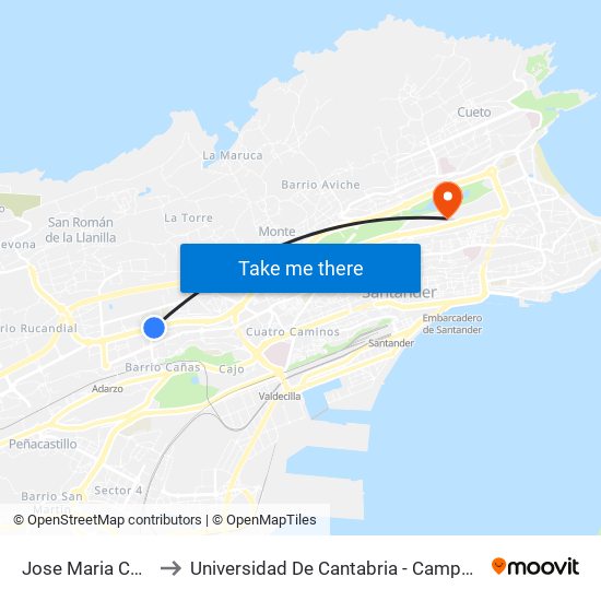 Jose Maria Cossio 52 to Universidad De Cantabria - Campus De Santander map