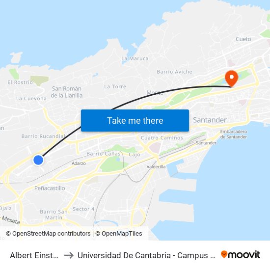 Albert Einstein 14 to Universidad De Cantabria - Campus De Santander map