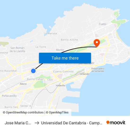 Jose Maria Cossio 54 to Universidad De Cantabria - Campus De Santander map