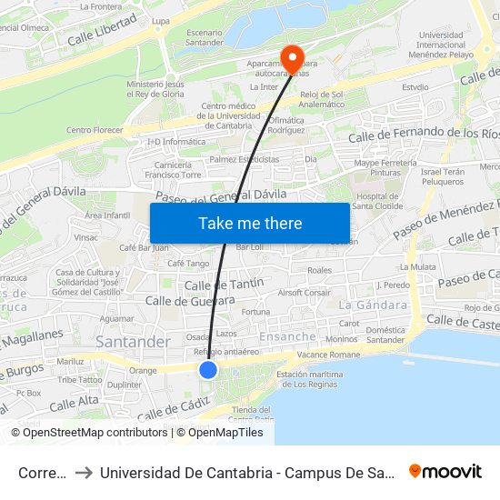 Correos to Universidad De Cantabria - Campus De Santander map