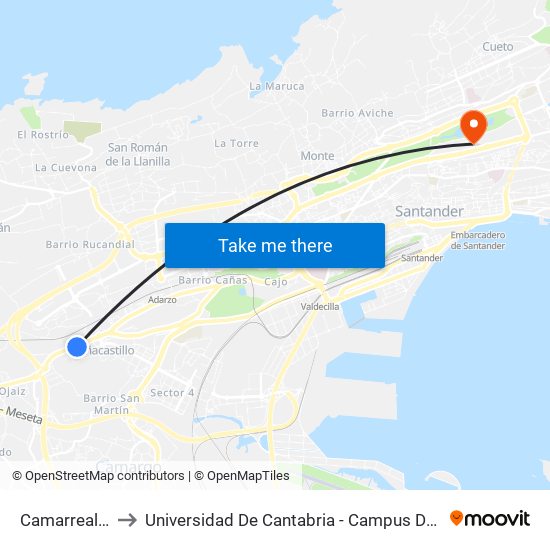 Camarreal 109 to Universidad De Cantabria - Campus De Santander map