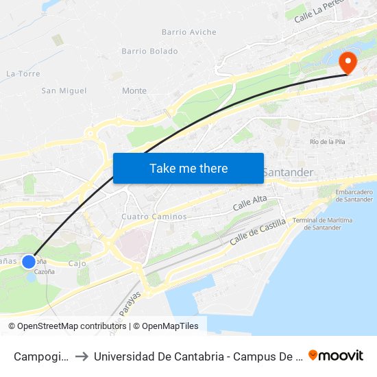 Campogiro 5 to Universidad De Cantabria - Campus De Santander map