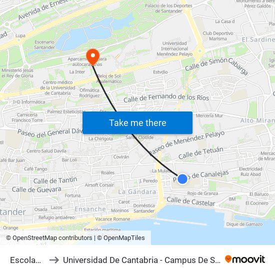 Escolapios to Universidad De Cantabria - Campus De Santander map