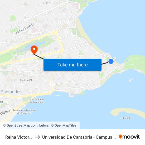 Reina Victoria 117 to Universidad De Cantabria - Campus De Santander map