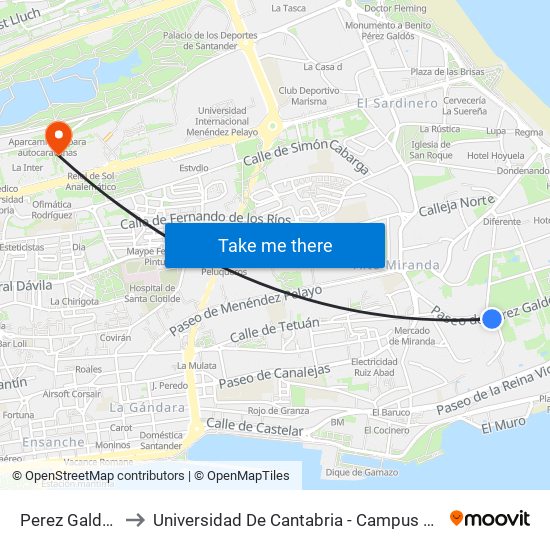 Perez Galdós 18 to Universidad De Cantabria - Campus De Santander map