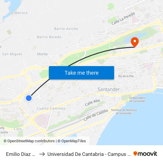 Emilio Diaz Caneja to Universidad De Cantabria - Campus De Santander map
